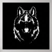 Funky Black and White Wolf Face Kopfskizze Poster (Vorne)