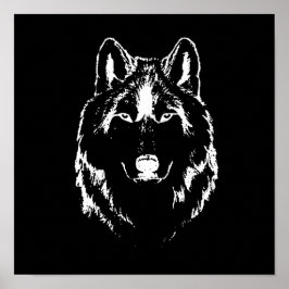 Funky Black and White Wolf Face Kopfskizze Poster