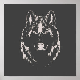 Funky Black and White Wolf Face Kopfskizze Poster