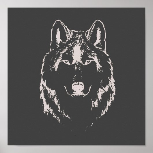 Funky Black and White Wolf Face Kopfskizze Poster (Vorne)