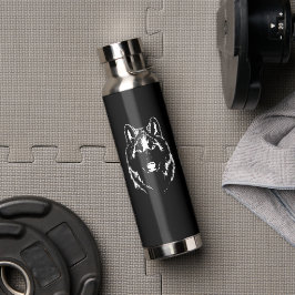 Funky Black and White Wolf Face Kopfskizze Trinkflasche