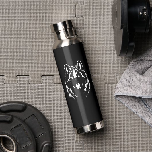 Funky Black and White Wolf Face Kopfskizze Trinkflasche (Fitnessstudio)