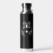 Funky Black and White Wolf Face Kopfskizze Trinkflasche (Links)