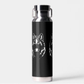 Funky Black and White Wolf Face Kopfskizze Trinkflasche (Vorne)