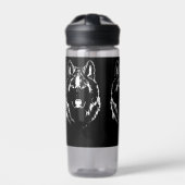 Funky Black and White Wolf Face Kopfskizze Trinkflasche (Vorderseite)