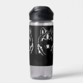 Funky Black and White Wolf Face Kopfskizze Trinkflasche (Rückseite)