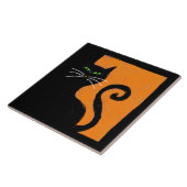 Funky Black Cat Abstrakte Halloween Art Fliese (Seite)