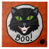 Funky Black Cat Abstrakte Halloween Art Fliese (Vorderseite)