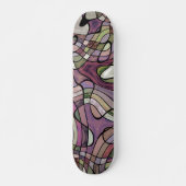 Funky Black Gray Green Lila Violet Wave Art Skateboard (Vorne)