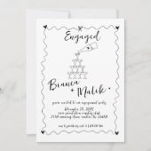 Funky Black Handwriting Champagne Tower Verlobung Einladung (Vorderseite)