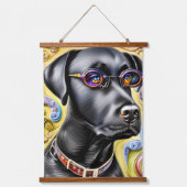 Funky Black Labrador Wandteppich Mit Holzrahmen (Vorderseite)