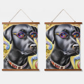 Funky Black Labrador Wandteppich Mit Holzrahmen (Doppelt)