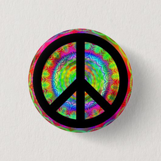 Funky Black Peace Sign Button (Vorderseite)