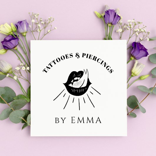 Funky Black & White Fame Lips Tattoo Artist Quadratische Visitenkarte