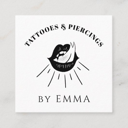 Funky Black & White Fame Lips Tattoo Artist Quadratische Visitenkarte (Vorderseite)