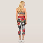 Funky Black & White Pattern Red Blume Capri Leggings (Rückseite)
