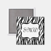 Funky Black/White Zebra Monogram Magnet (Vorderseite/Rückseite)