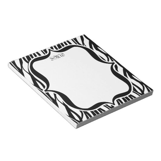 Funky Black/White Zebra Monogram Notizblock (angewinkelt)