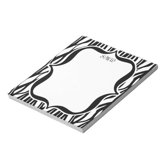 Funky Black/White Zebra Monogram Notizblock (Rotiert)