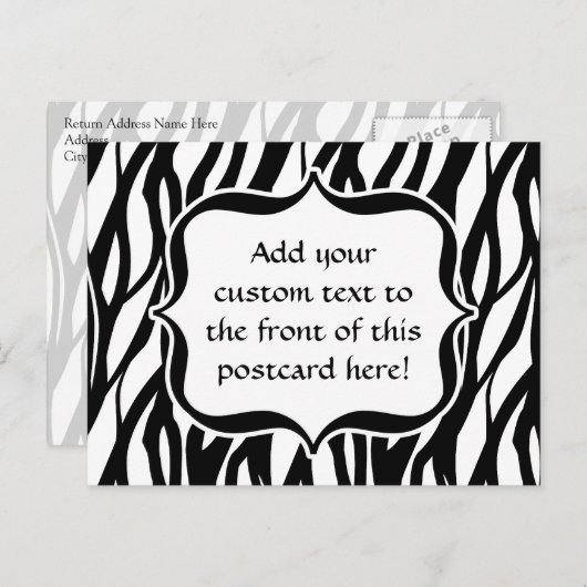 Funky Black/White Zebra Monogram Postkarte (Vorne/Hinten)