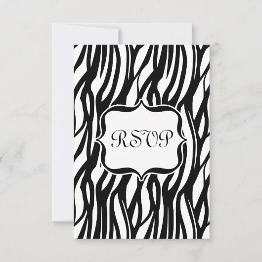 Funky Black/White Zebra Monogram RSVP Karte (Vorderseite)