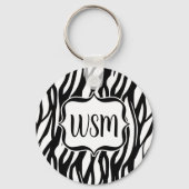 Funky Black/White Zebra Monogram Schlüsselanhänger (Vorderseite)