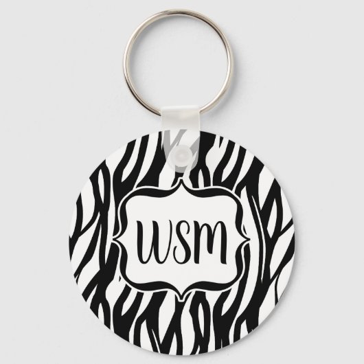 Funky Black/White Zebra Monogram Schlüsselanhänger (Vorderseite)