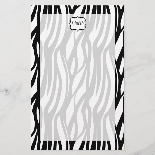 Funky Black/White Zebra Monogramm Briefpapier (Vorderseite)