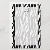 Funky Black/White Zebra Monogramm Briefpapier (Vorne/Hinten)