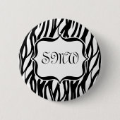 Funky Black/White Zebra Monogramm Button (Vorderseite)