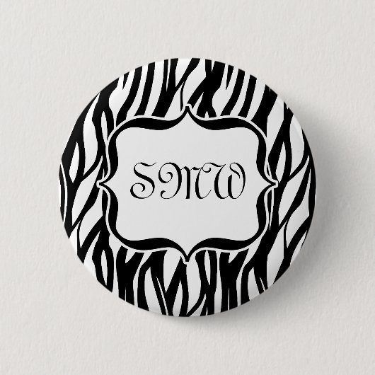 Funky Black/White Zebra Monogramm Button (Vorderseite)
