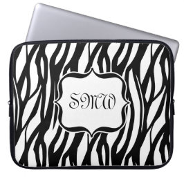 Funky Black/White Zebra Monogramm Laptopschutzhülle