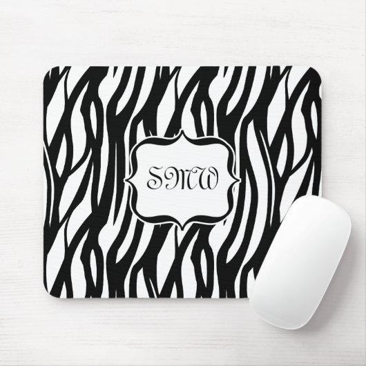 Funky Black/White Zebra Monogramm Mousepad (Mit Mouse)
