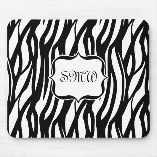 Funky Black/White Zebra Monogramm Mousepad (Vorne)