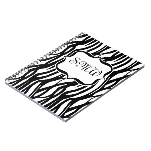 Funky Black/White Zebra Monogramm Notizblock (Linke Seite)