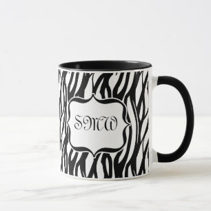 Funky Black/White Zebra Monogramm Tasse