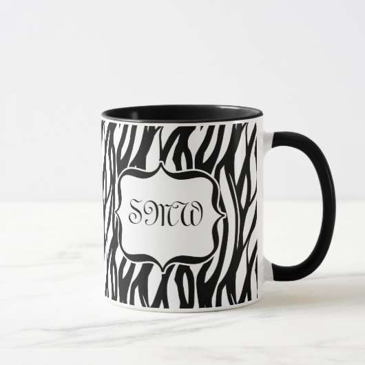 Funky Black/White Zebra Monogramm Tasse (Rechts)