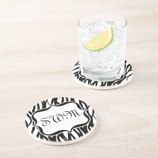 Funky Black/White Zebra Monogramm Untersetzer (Seite)