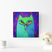 Funky blaue Katzen-abstrakte Kunst Quadratische Wanduhr (Zuhause)