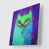 Funky blaue Katzen-abstrakte Kunst Quadratische Wanduhr (Winkel)