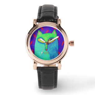 Funky blaue Katzen-abstrakte Kunst zum zu tragen Armbanduhr