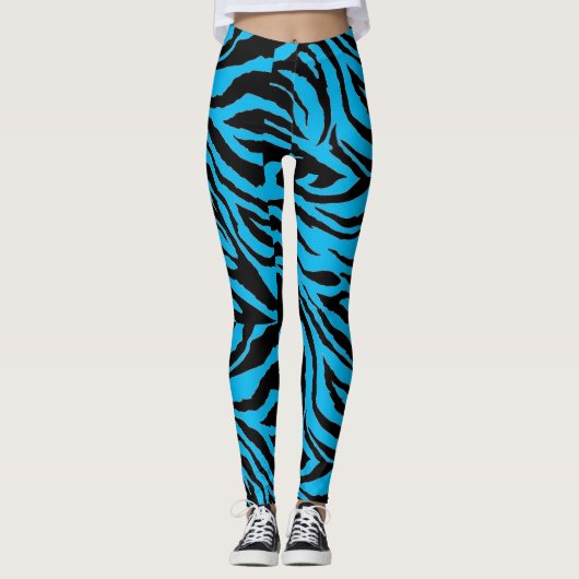 Funky blaue Zebra-Druck-Leggings Leggings (Vorderseite)