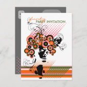 Funky Bloom Hair *01 Party Einladung Postkarte (Vorne/Hinten)