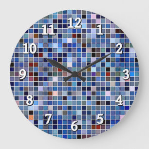 Funky Blue 'Bathroom Tiles' Große Wanduhr