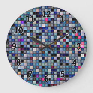 Funky Blue "Bathroom Tiles" Muster Große Wanduhr