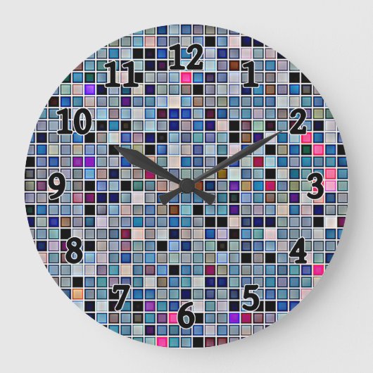 Funky Blue "Bathroom Tiles" Muster Große Wanduhr (Vorderseite)