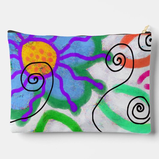 Funky Blue Blume Abstrakt Art Cosmetics Bag Zubehörtasche (Rückseite)