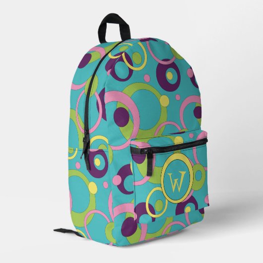 Funky Blue Circles Bedruckter Rucksack (Rückseitige Ecke links)