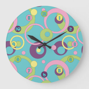 Funky Blue Circles Clock Große Wanduhr