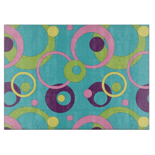 Funky Blue Circles Glas Cutting Board Schneidebrett (Vorderseite)